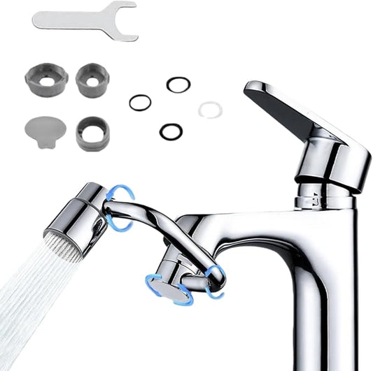 Universal Sink Faucet 1440° Rotatable Faucet Aerator Extender, U-Shaped Faucet Extender for Toddlers, Flexiflow 1080° Rotating Faucet Extender - 2 Modes Adjustable for Bathroom Sinks/Kitchens (Silver)