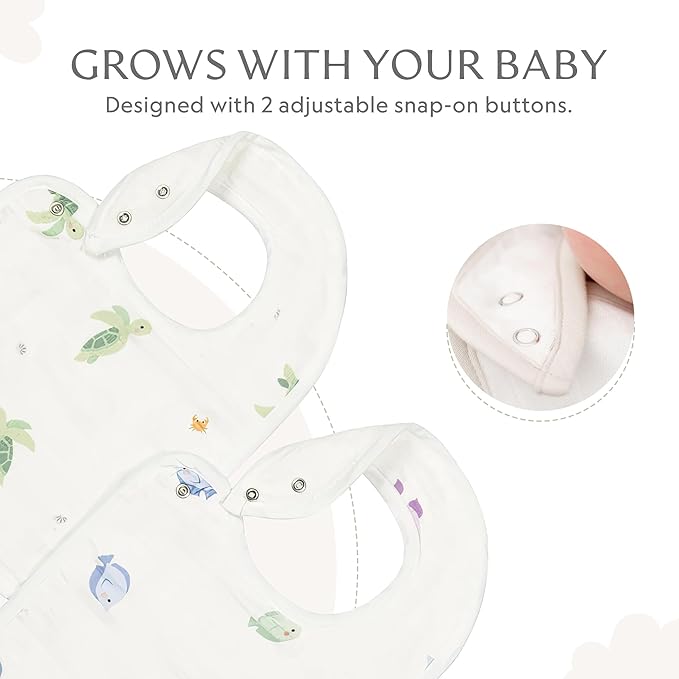 Bamboo Little Baby Bibs (Pack of 2) - Bibs with Adjustable Snaps- Absorbent Terry Backing