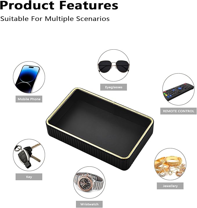 PU Leather Valet Tray,Desk Organizer Tray Nightstand Organizer Trinket Dish Storage Key Bowl Decorative Trays for Phone Wallet Jewelry Watch,Bathroom Bedroom Perfume Vanity Trays,Black