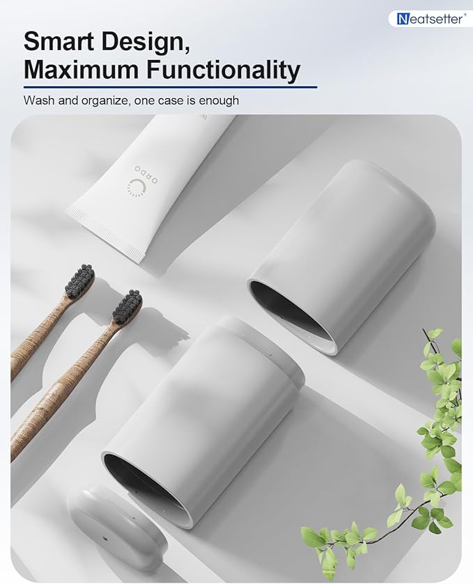 Travel Toothbrushes Holder – Portable Toothbrush Containers with Rinse Cup, Toothpaste Case with Leak-Proof Cover for On-The-Go Oral Care (Grey)