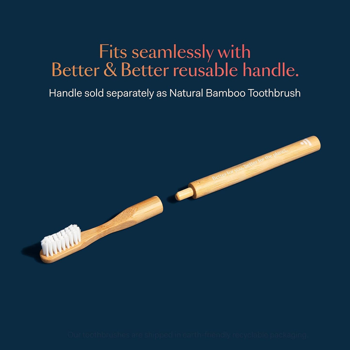 Better & Better Natural Bamboo Toothbrush Head Refill | Soft Bristles | 100% Plant-Based | Replaceable Brush Head Only | Eco-Friendly, Zero Plastic | Adult Size, Fits Reusable Handle