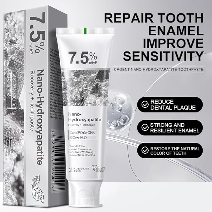 7.5% Hydroxyapatite Toothpaste(2PCS), Fluoride Free Toothpaste, Gentle Mint for Advanced Enamel Protection & Strengthening, Appropriate for Sensitive Teeth - Adult, Kids