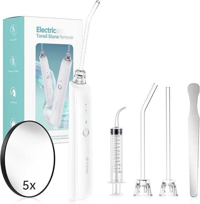 Electronic Tonsil Stone Remover Vacuum, 5X Magnifying Mirror, 3 Modes, LED Light Mouthwash, Bad Breath Water Flosser