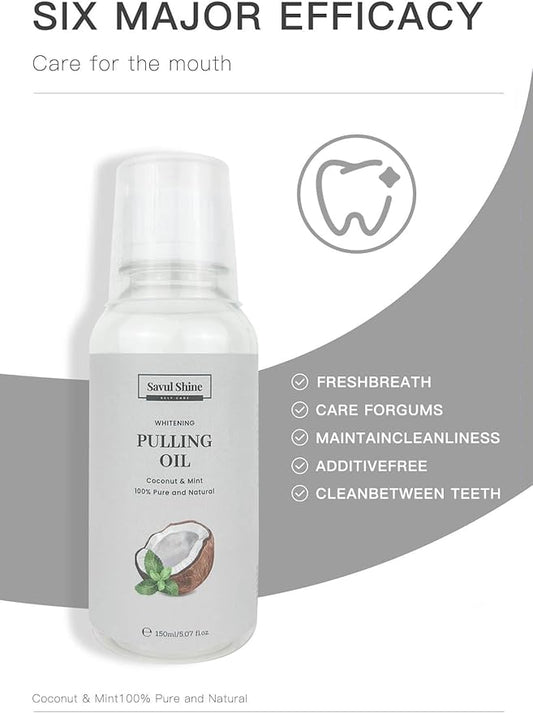 Coconut Mint Pulling Oil for Teeth 150 ml, Coconut Mint Mouthwash for Teeth and Gums, Pulling Oil for Mouth Gum Health, Pulling Oil Coconut and Mint for Teeth Whitening