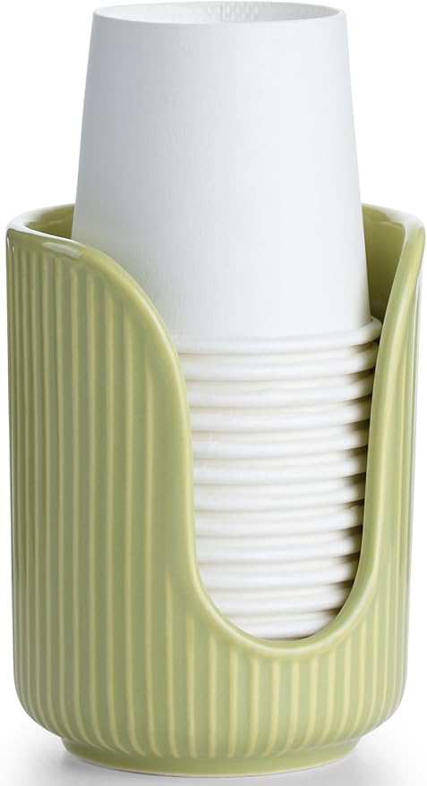 Bathroom Cup Dispenser, 3oz-4oz Ceramic Paper Cup Holder, Small Countertop Mouthwash Dixie Cups Accessories, for Vanity Countertops, Bathroom, Kitchen, and Dining Room