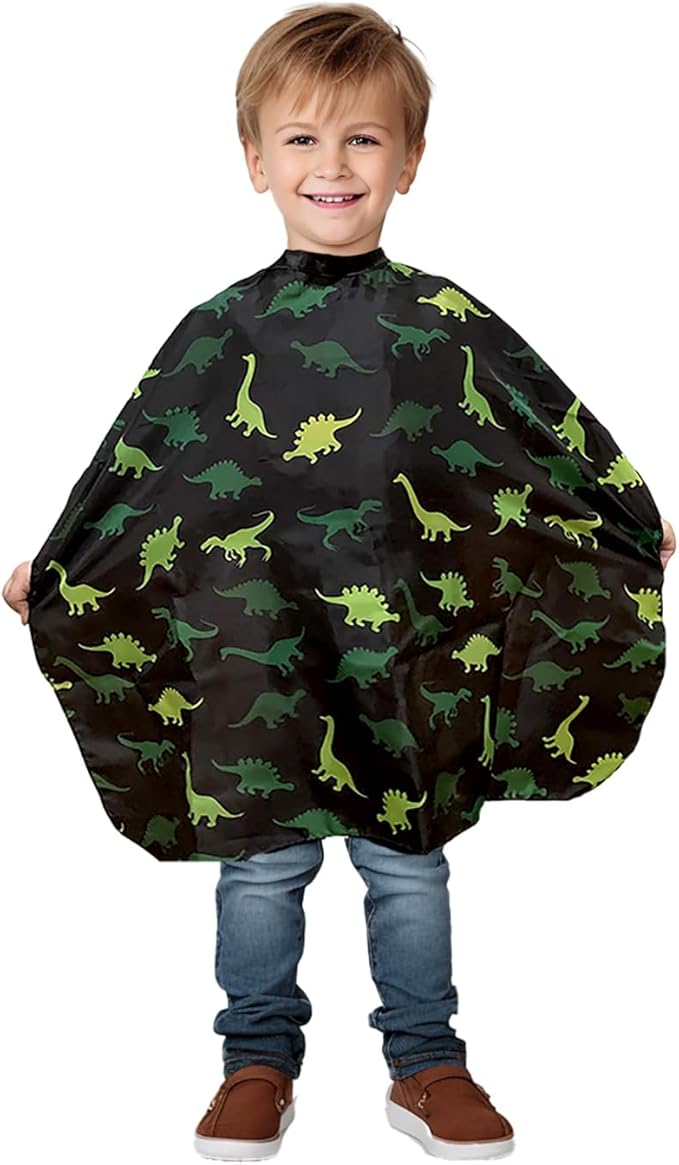 Kids Barber Cape For Boys Hair Cutting at Home, Salon or Barber Shop, Kids Hair Cutting Cape for Boys and Toddlers, Adjustable Neck with Plastic Snaps, Dinosaur
