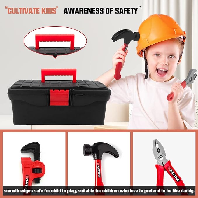 Kids Tool Set – 48 Piece Toddler Tool Set with Electronic Toy Drill& Tool Box,Pretend Play Toys for Kids,Construction Kits Toys for Kids Ages 3 4 5 Years Old, Toddler Boy