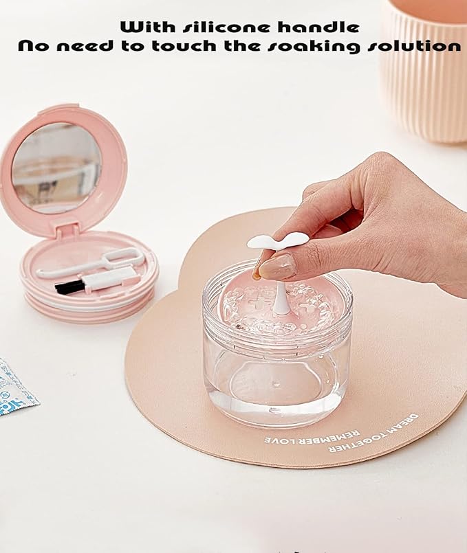 MURRI&MURRDI Retainer Mouth Guard Soak Container Box, Denture Bath Case with Strainer Basket, Braces Cleaner Cup Leak Proof, Travel Cleaning Storage Holder for Invisalign Aligners Dental, Pink