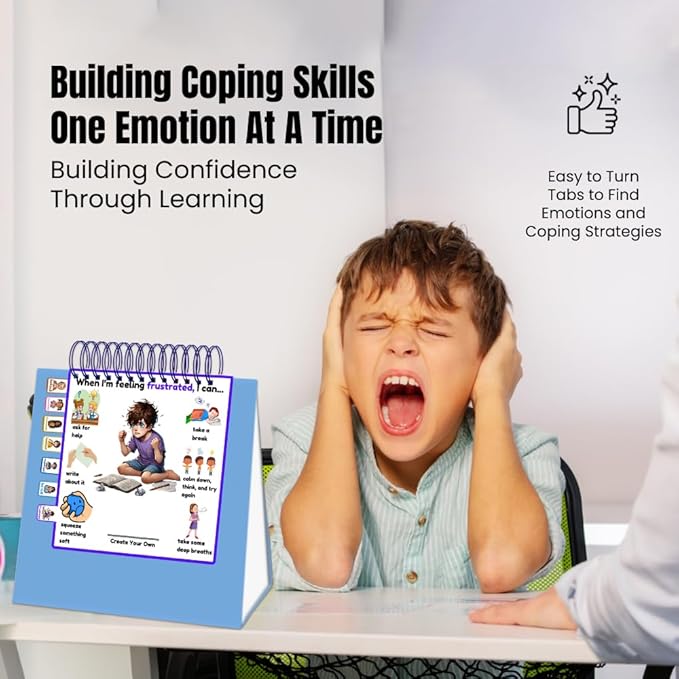 Thought-Spot Expressive Faces Flipbook | Emotions Wheel & Feelings Chart | Emotional Regulation Tool for Home, Class, Calm Down Corner | Helps Kids Learn Coping Skills | Autism Must-Have