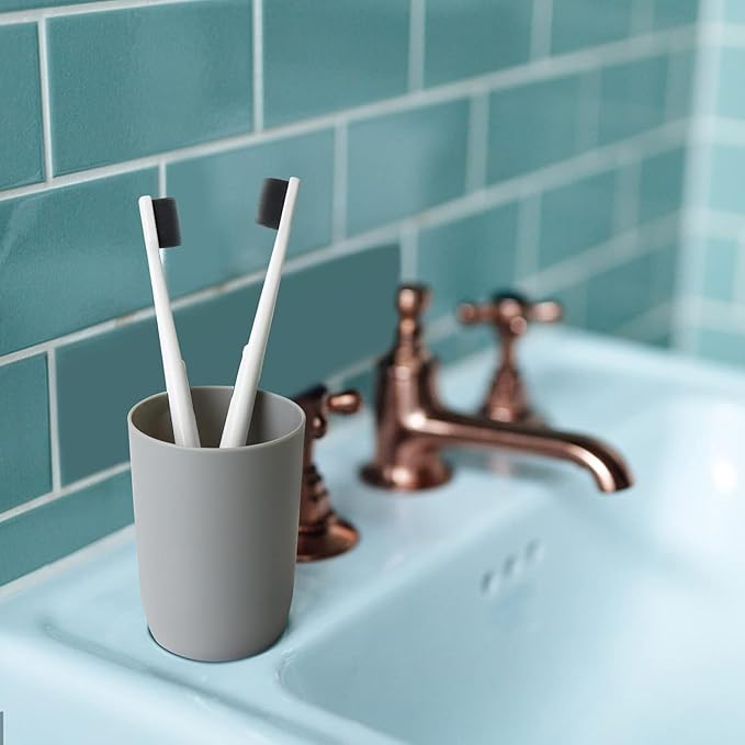 Topsky 4pcs Bathroom Tumbler Set - Plastic Drinking Cup With Mouthwash & Toothbrush Holder