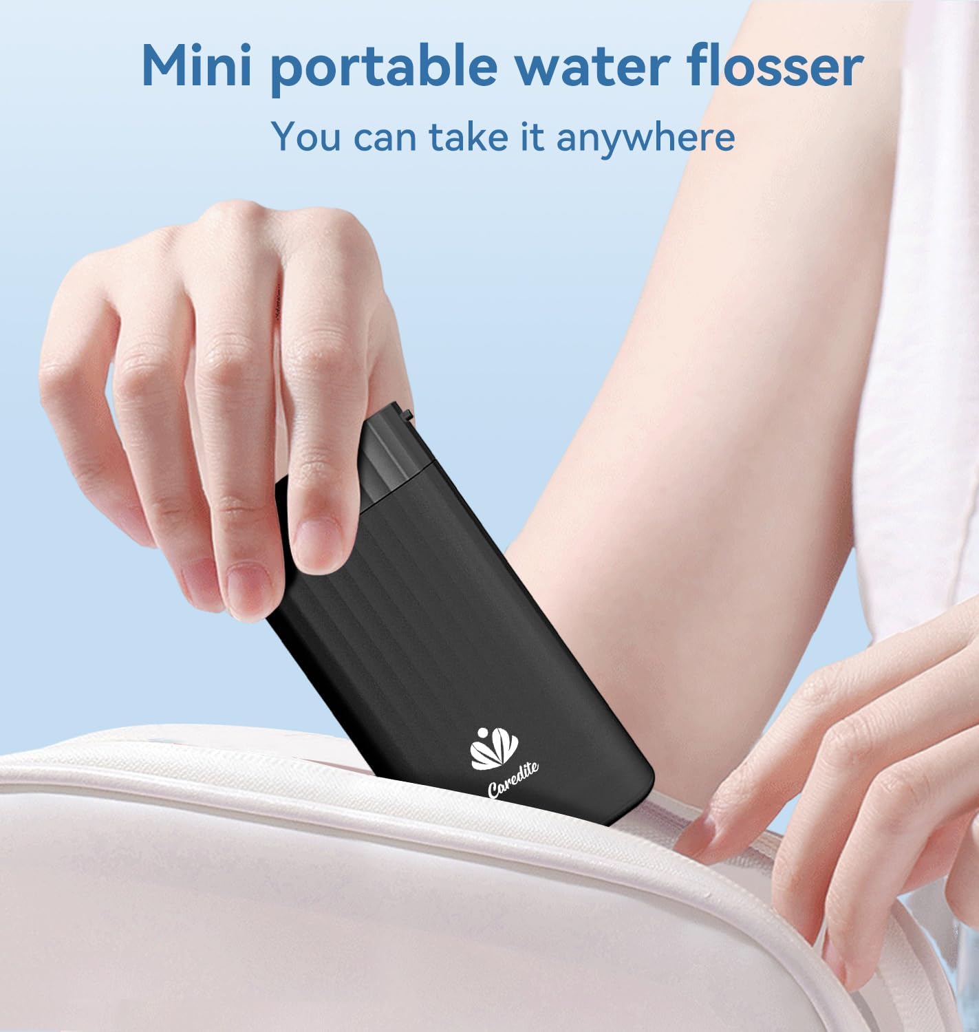 Portable Water Flosser for Teeth,Travel Water Flosser Picks,Mini Cordless Oral Irrigator Rechargeable Power Dental with Telescopic Water Tank, IPX7 Wateroproof for Brace & Sensitive Teeth Care,Black