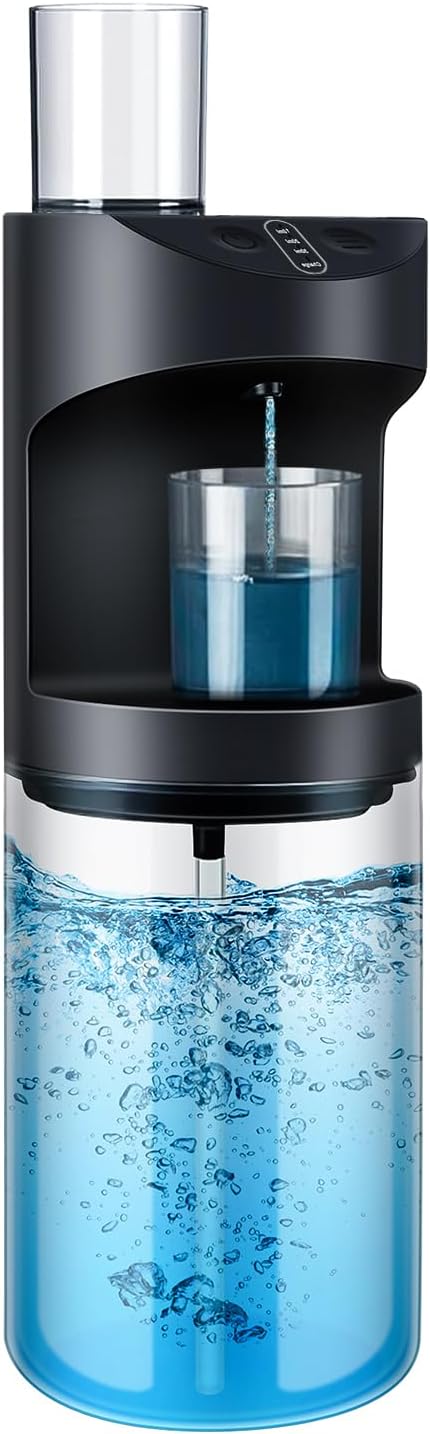 Automatic Mouthwash Dispenser, 19.35oz Touchless Electric Wall-Mounted & Countertop, Rechargeable Mouth Wash Dispensers for Bathroom with Magnetic Cups for Kids & Adults, Black