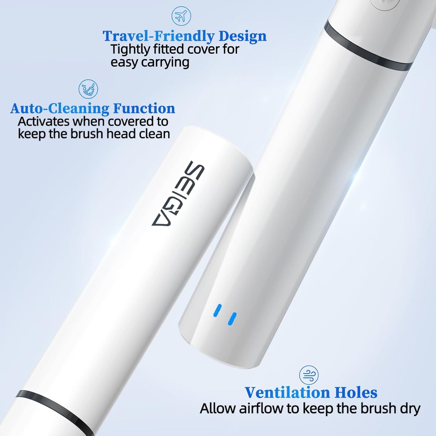 SEIGA Sonic Electric Toothbrush for Adults,5 Cleaning Modes & 3 Intensities,Rechargeable Smart Toothbrush with 2 Brush Heads,Built-in 2 Min Smart Timer,IPX7 Waterproof,One Charge for 60 Days