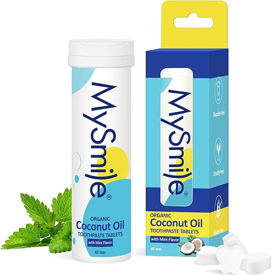 MySmile Toothpaste Tablets - Nano hydroxyapatite, Flouride Free, Organic Coconut Oil Travel Mouthwash Tablets, Remineralize & Reduce Sensitivity Toothpaste Bites for Brushing & Freshing Teeth