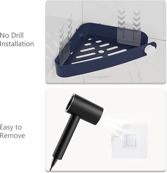 Sotfamily Shower Caddy Corner, 2 Pack Adhesive Corner Shower Shelves for Bathroom Organizers and Storage, Rust Free Plastic Rack for Bathroom Accessories & Decor, Navy