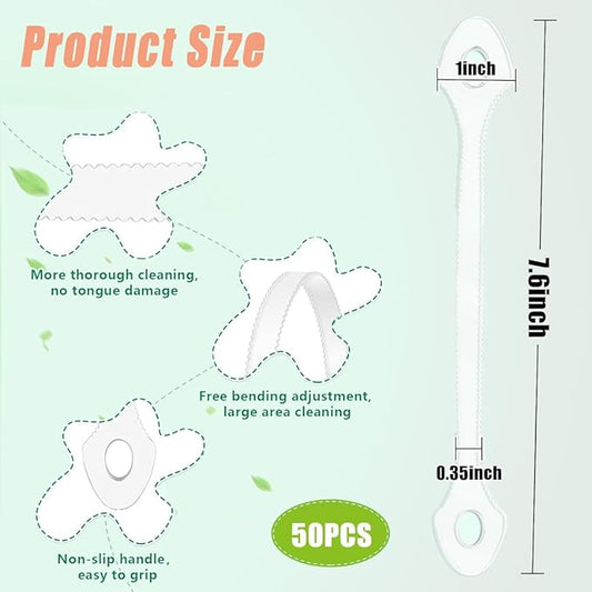 50 Count Disposable Tongue Scraper, Tongue Cleaner for Adults and Kids, Ergonomic plastic tongue scraper,Tongue Scrubber for Oral Care,Reduce Bad Breath,Promote Fresh Breath