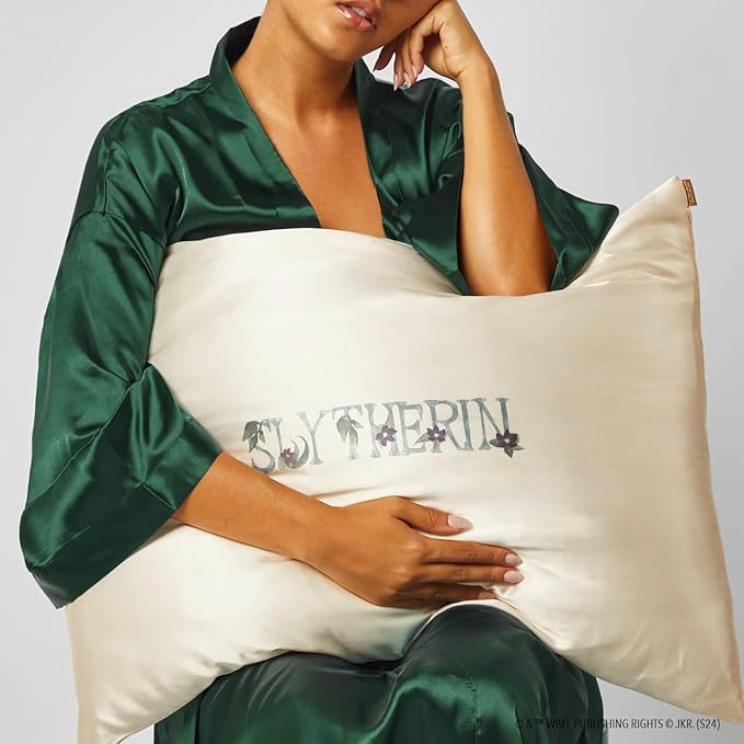 Kitsch x Harry Potter Slytherin Satin Pillowcase with Zipper for Hair & Skin – Double-Sided, Softer Than Silk, Wrinkle-Free, Machine Washable, Frizz Control, Breakout Prevention - King Size (19x36)