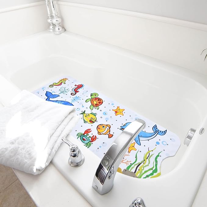Baby Bath Mat for Tub Kids Non Slip Bathtub Mats Baby Extra Long 40X16 Inch Bathroom Toddler Anti Slip Shower Mat with Suction Cups & Drain Holes,Machine Washable,Whale