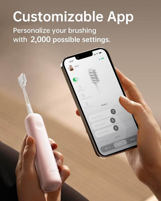 Laifen Wave Electric Toothbrush, Oscillation & Vibration Sonic Electric Toothbrush for Adults with App, 3 Brush Heads, IPX7 Waterproof Magnetic Rechargeable Travel Powered Toothbrush ABS(Pink)