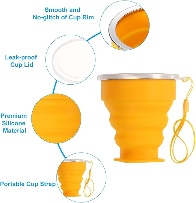 PATIKIL Collapsible Travel Cup, 3 Pack 200mL Travel Folding Cup Silicone Mug Portable Drinking Cup Set for Camping Outdoor, Blue Green Yellow