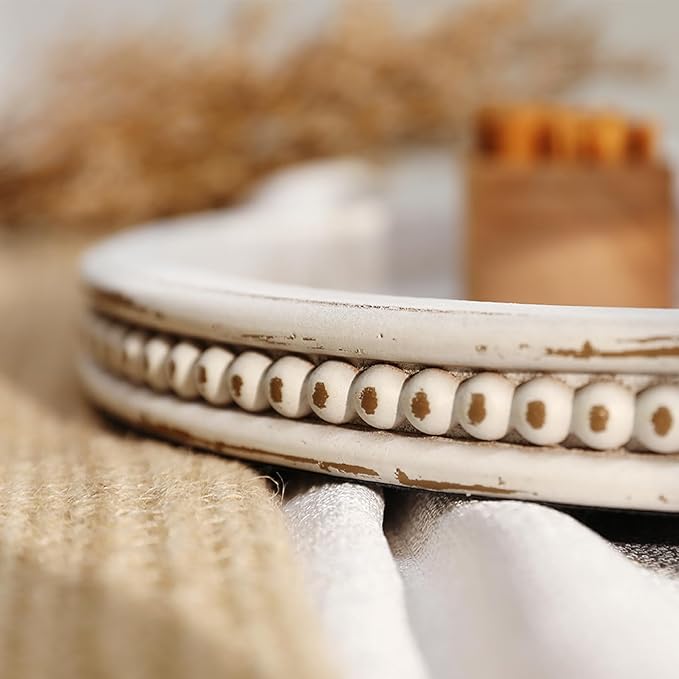 Hanobe Decorative Trays for Coffee Table : White Oval Centerpiece Tray Wood for Farmhouse Entry Table Decor Round Bathroom Tray for Living Room Kitchen Counter