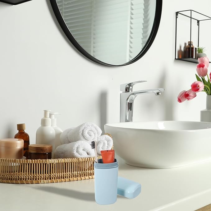 uxcell Travel Toothbrush Case, 7.9x2.6x2 Portable Travel Toothbrush Holder with Flat, Plastic Toothpaste Container for Bathroom, Gym, Business Trip, Camping, Sky Blue