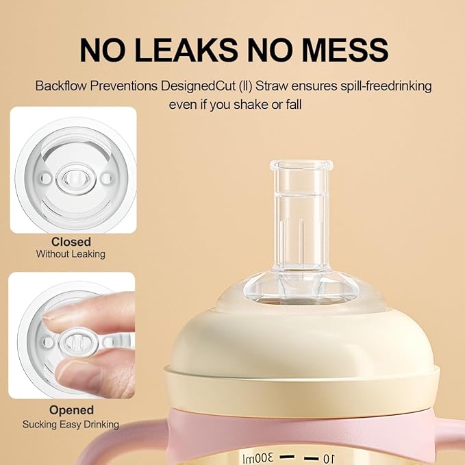 No Spill Sippy Cups,Weighted Straw Toddler Water Bottle with Handle,Spill Proof Toddler Cup with 2 Nipple for Baby 6-12 Months and Toddlers 1-3 (PP, 8 Ounce, Pink, 1 Pack)