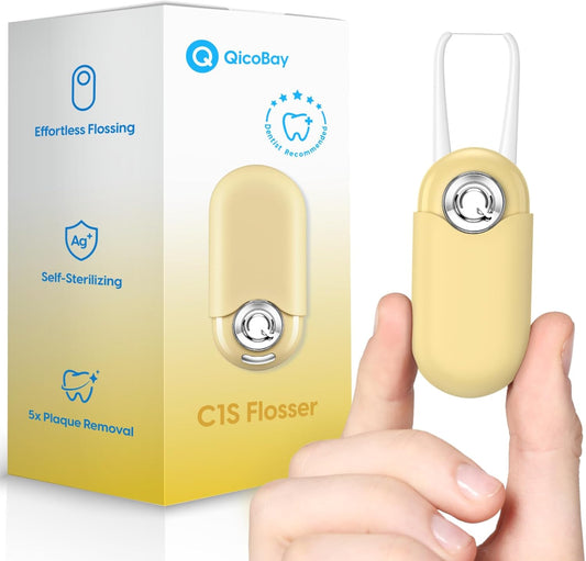 C1S Reusable Flosser Set, Auto-Restringing Flosser with Replaceable Floss Capsule, Multi-Hygiene, Portable Travel Floss, Recyclable Zero Waste, Unflavored(Sand Yellow)