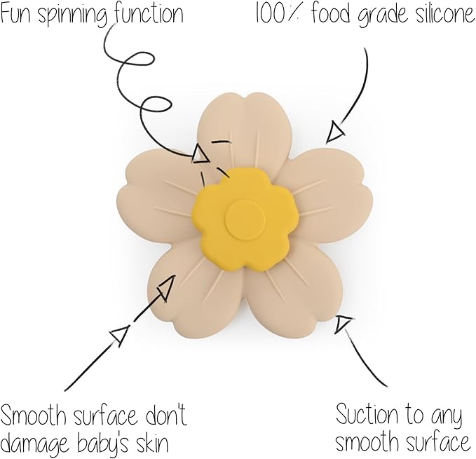 Suction Spinning Toy, Silicone Toddler Sensory Toys for Bath Toys Birthday Gift (Cream&Dusty Lilac)