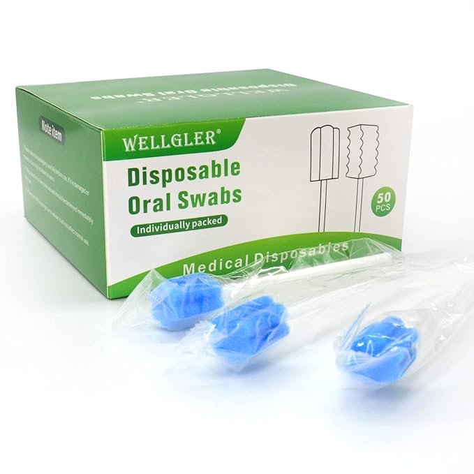 Wellgler's Disposable Oral Swabs,Sterile Sponge Mouth Swabs,Individually Wrapped (50pcs,Blue)
