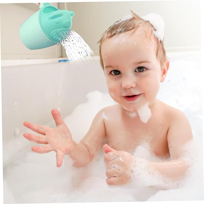 2Pcs Baby Bath Rinse Cup, Detachable Tear-Free Waterfall Bath Cup for Rinsing Hair, Portable Baby with Handle, Cartoon Rinser for Babies Kids