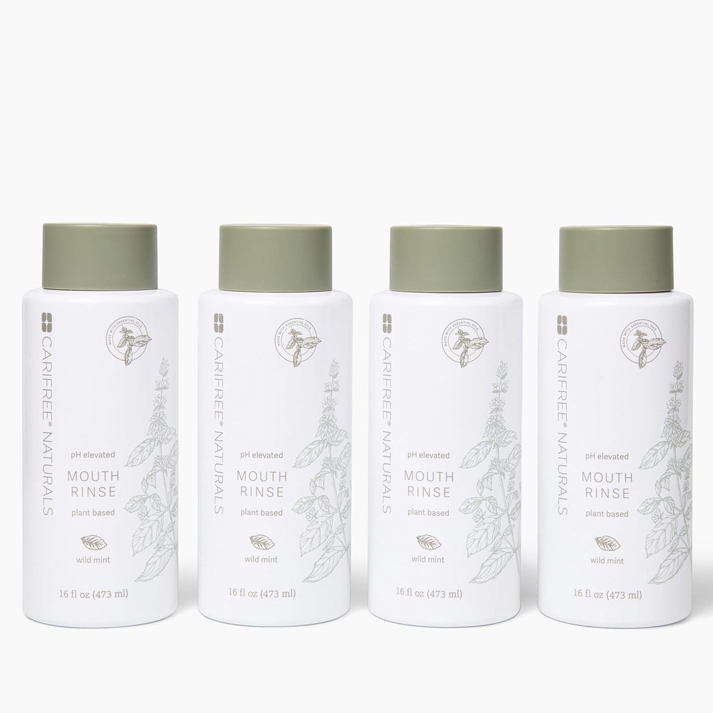 CariFree Naturals Mouth Rinse | pH Elevated, Fluoride-Free, with Magnolia Bark & Essential Oils, Organic Ingredients, Alcohol-Free, Dentist Recommended,Dentist Developed Wild Mint, 16 fl oz, Pack of 4