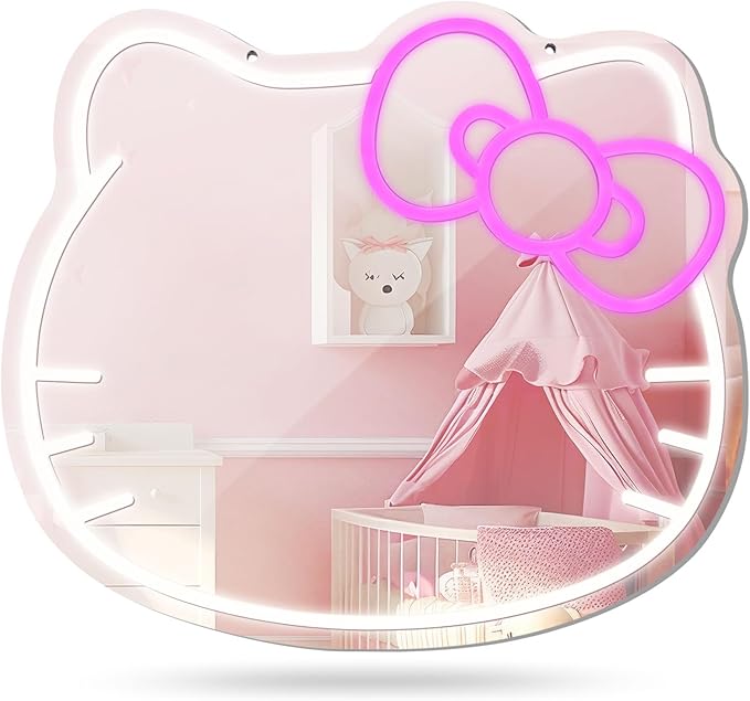 Anime Mirror Vanity, Neon Sign Stuff Room Decor, Neon LED Wall Mirror, Vanity Mirror with Remote for Makeup Mirrors, Bedroom, Teen Girl Children Gift for Birthday Christmas Halloween Thanksgiving
