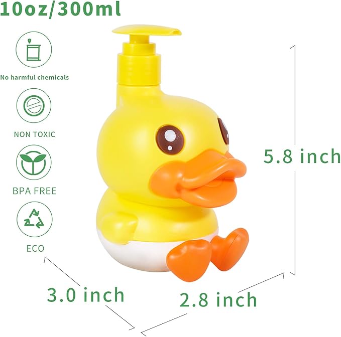 Cute Soap Dispenser for Kids Gift,Fun Dispenser for Bathroom Kitchen Countertop Vanity fit Lotion Shampoo Shower Hand Sanitizer,Animal Yellow B Duck Themed Soap Bottle with Pump Bath Accessories