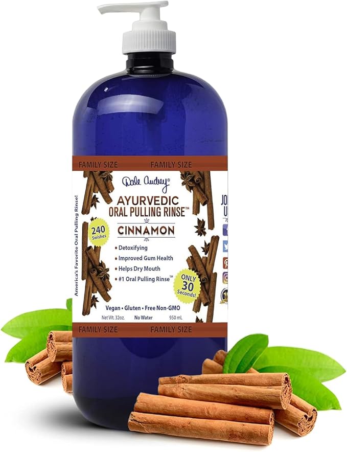 Organic Oil Pulling for Teeth and Gums | Natural Cinnamon Flavored Oral Rinse Mouthwash | Essential Oils for Bad Breath | Ayurvedic Oil Pulling for Whitening Teeth & Fresh Breath, Family Size-32 FL Oz