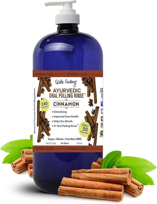 Organic Oil Pulling for Teeth and Gums | Natural Cinnamon Flavored Oral Rinse Mouthwash | Essential Oils for Bad Breath | Ayurvedic Oil Pulling for Whitening Teeth & Fresh Breath, Family Size-32 FL Oz