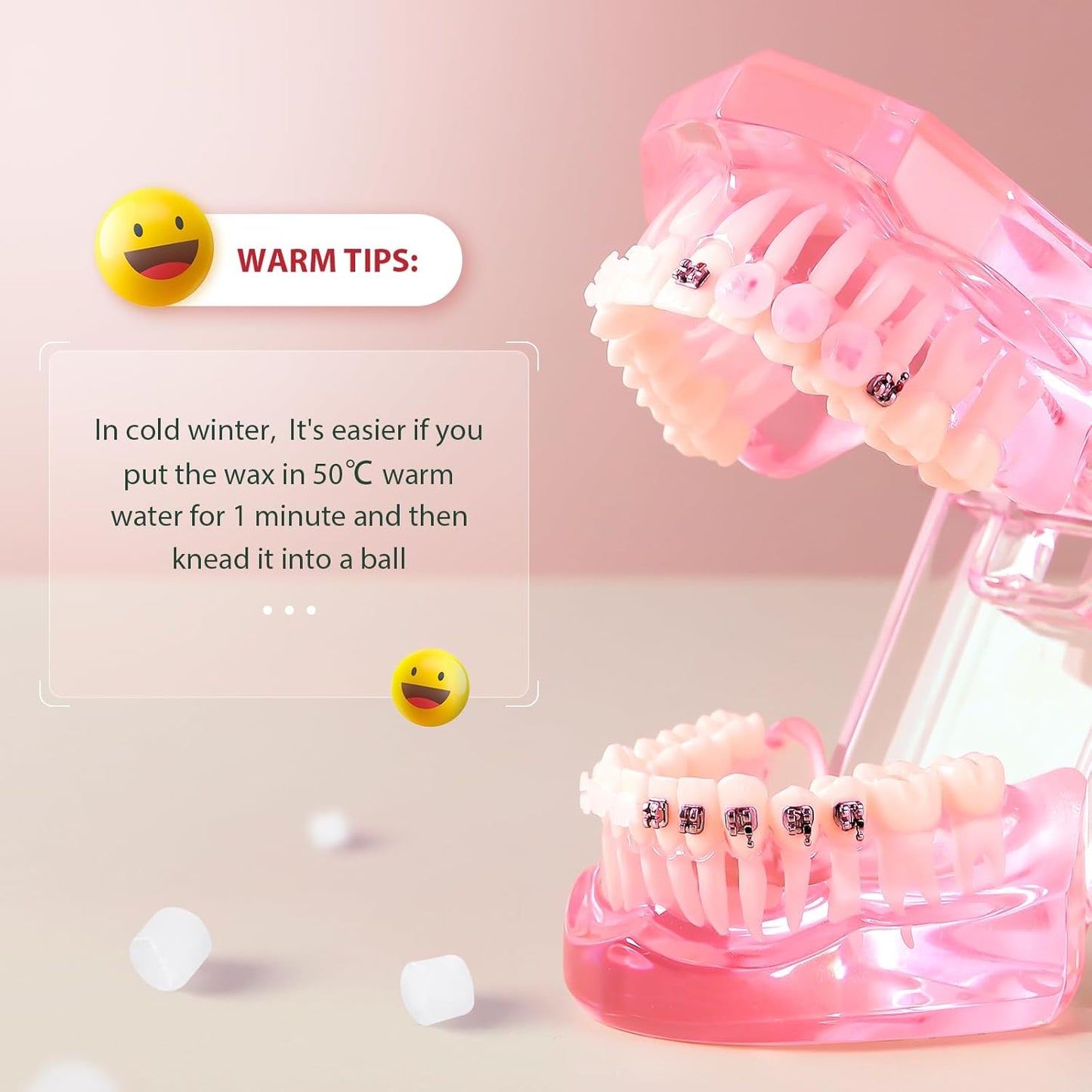 JMU Orthodontic Wax, Strawberry Flavor - 1 Pack (50 Precut Dots) - Dental Wax for Braces