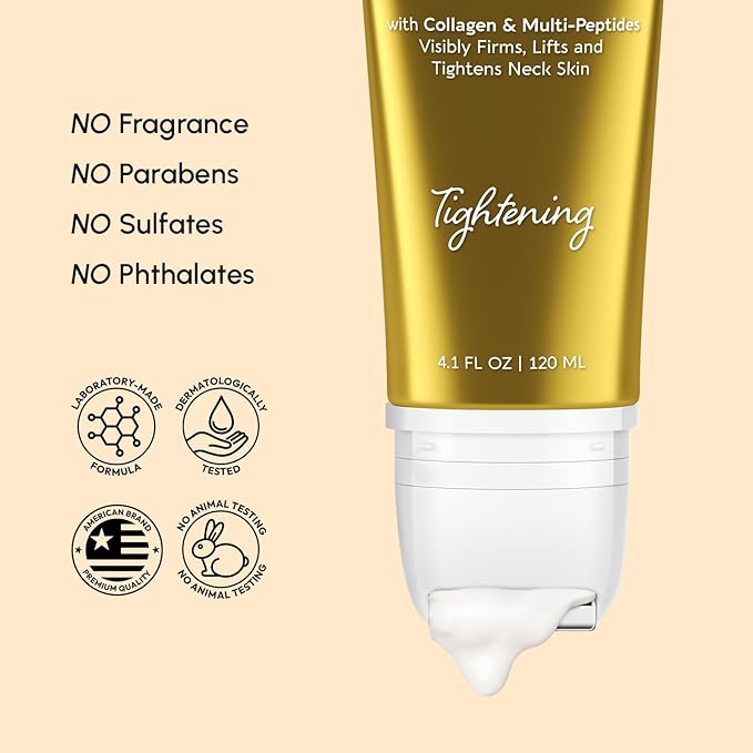 MAREE Neck Cream with Roller - Lifting Neck Creams For Tightening and Firming - 3D-Collagen & AH-8 Firming Neck Cream Roller - Face Décolleté Wrinkle Cream for Women - Crema Reafirmante Para el Cuello