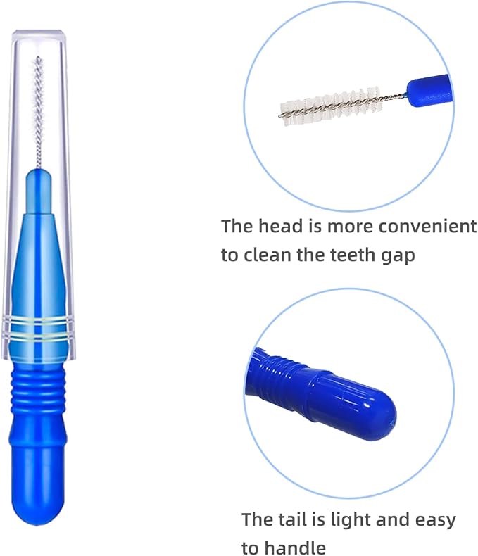 GOUWEIBA 100 pcs Braces Brush Disposable Interdental Brush Toothpick Dental Tooth Flossing Head Oral Dental Hygiene Flosser Dental Hygiene Flosser Tooth Cleaning Tools Oral Flossing Head (Blue+Red)