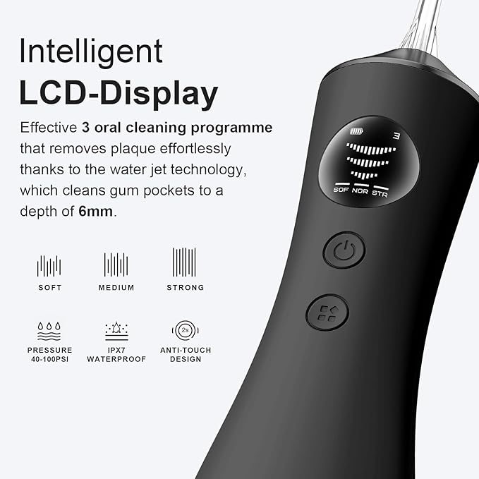 Water Dental Flosser for Teeth, Portable Cordless Water Flosser with 300ML Rechargeable with Type-C, IPX7 Waterproof Water Flossers for Adults with 3 Intensity Modes and 3 Flossing Tips
