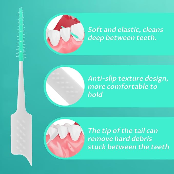 300 Pcs Dual-Use Interdental Brushes Disposable Dental Picks Soft Silicone Interdental Brush Premium Dental Floss Picks for Adults Teeth Health Cleaning Tools (Green)