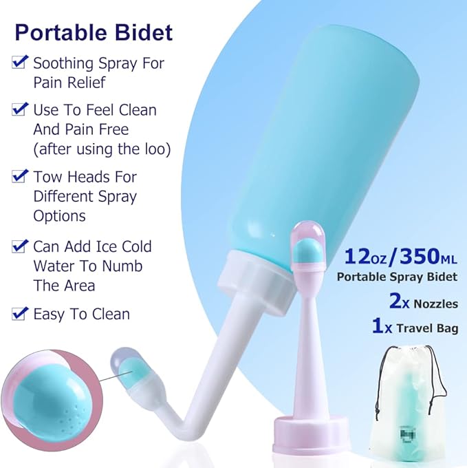 Peri Bottle - Postpartum and Perineal Care - 2 in 1 Portable Bidet - Portable Travel Bidet Sprayer for Women or Men- Handheld Jet Spray Bottle for Toilet (350ML, Green)