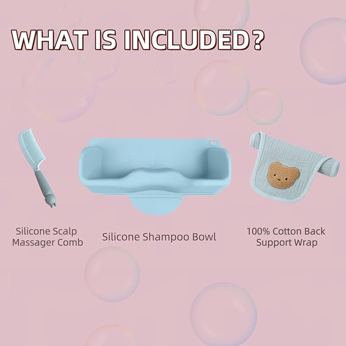 Portable Hair Washing Station for Kids, Toddlers, Tear-Free Shampoo Bowl with Neck Support, Silicone Hair Wash Basin for Sink or Bathtub,Blue