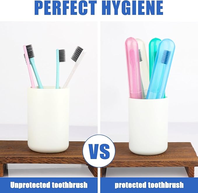 4 Pack Toothbrush Cases Travel Toothbrush Holder Portable Toothbrush Container Case Plastic Toothbrush Carrier Cover Case for Traveling, Bathroom, School, Home, Camping