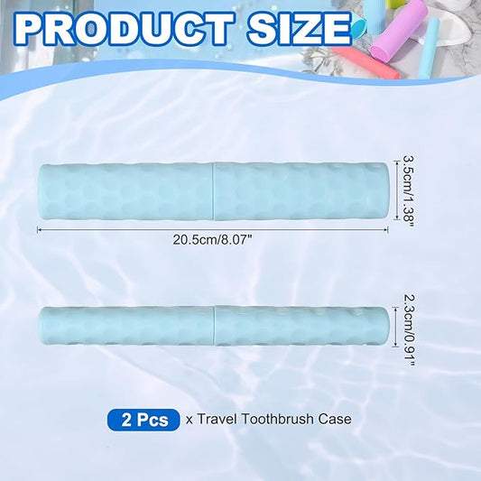 uxcell 2Pcs Travel Toothbrush Case, 8.1x1.4x1 Portable Travel Toothbrush Holder with Dot, Plastic Toothpaste Container for Bathroom, Gym, Business Trip, Camping, Sky Blue