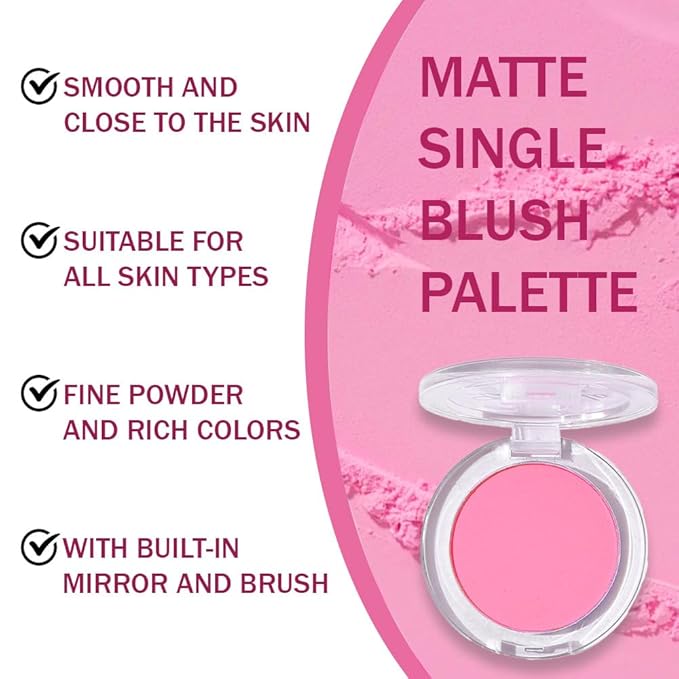 Blush for Cheeks Makeup Palette, Natural Matte Cream Powder Single Blushes for Eye and Cheek, Buildable Long-Lasting Color, Vegan & Cruelty-Free, Everyday Makeup Look for Women, #02-Rose Pink