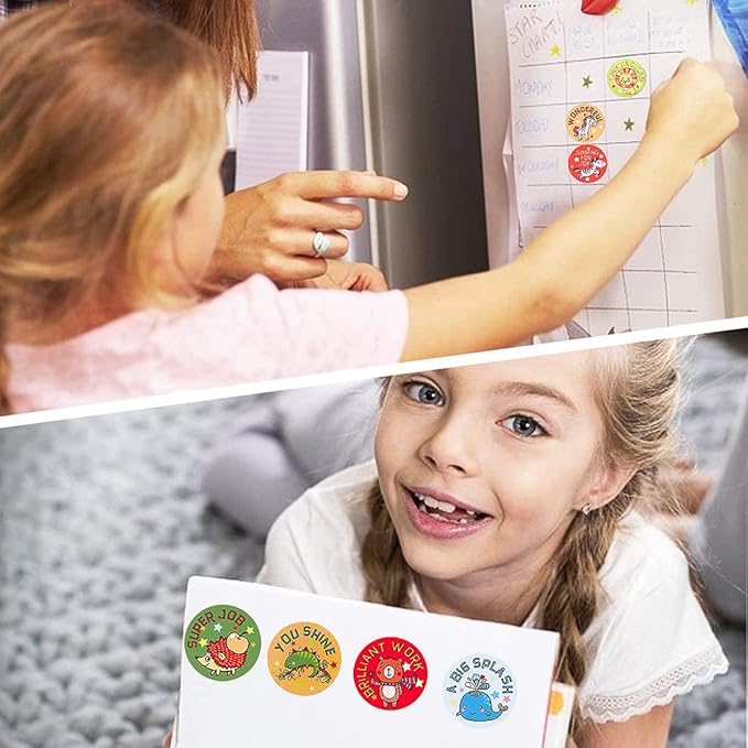 1000 PCS Cartoon Animal Stickers for Kids,Reward Stickers for Kid Teacher Classroom School Home Office (1 Inch / 2 Rolls)