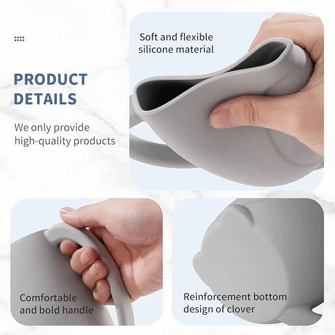 Bath Rinse Cup with Easy Grip Handle - Baby Brand, Children's Shampoo and Body Wash Rinser, Food Grade Silicone, Penguin (Grey)