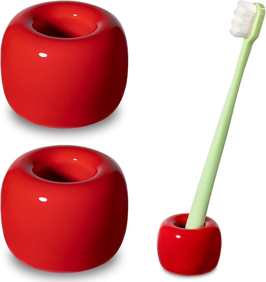 Urbanstrive Sleek Mini Ceramics Toothbrush Holder Stand for Bathroom Vanity Countertops (Red 2-Pack)