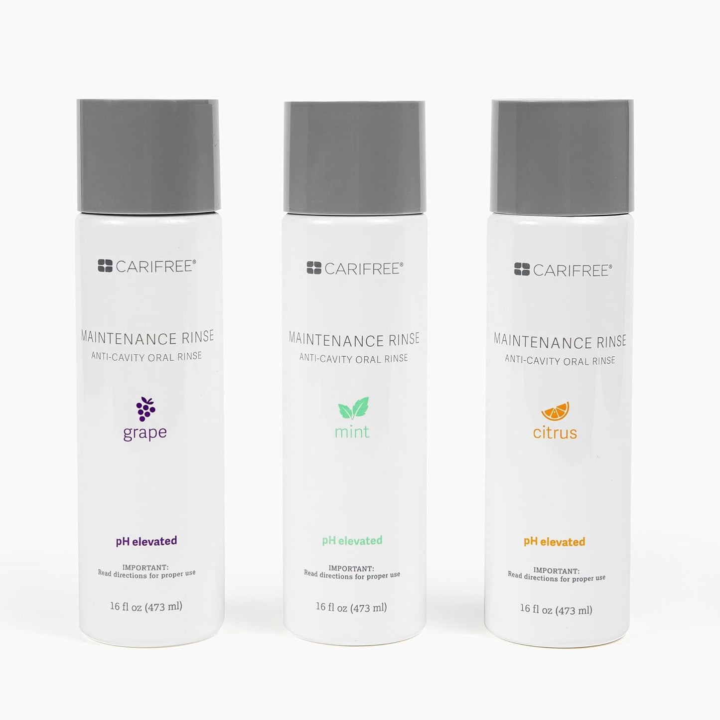 CariFree Maintenance Rinse, Variety Pack with 3 Flavors (Mint, Citrus, Grape), Fluoride & Xylitol Mouthwash, Dentist Recommended, Anti-Cavity Oral Care, Neutralizes pH, Dentist Developed